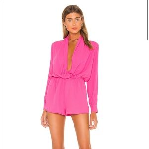 superdown Kaycie Drape Neck Romper in Hot Pink (NWOT)